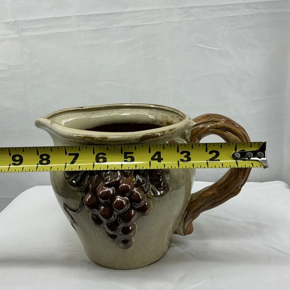Vintage Pottery Pitcher With Raised Grapevine Design – Rustic Pottery Pitcher‎